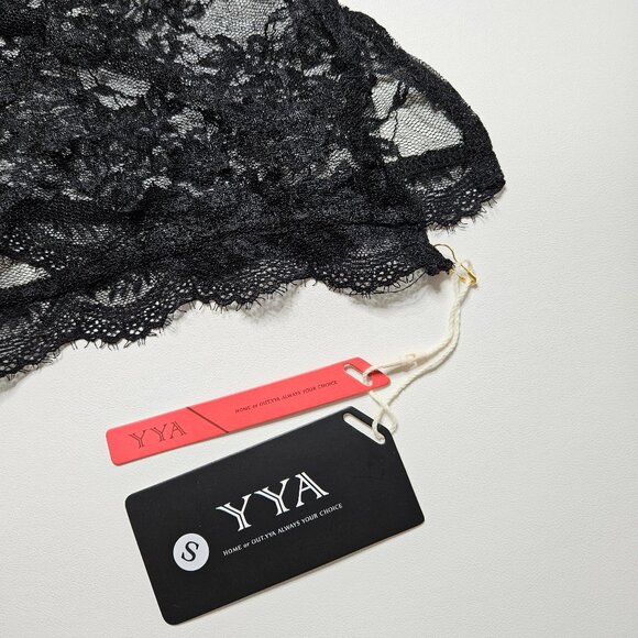 Y2K Whimsigoth Sheer Lace Black Floral Slip Dress, Small, New With Tags - Picture 5 of 8